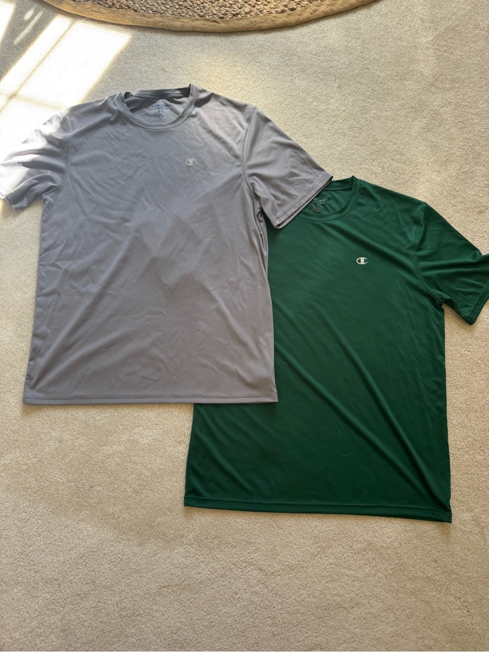 Champion Men’s Short-Sleeve Performance Tees — Gray and Forest Green